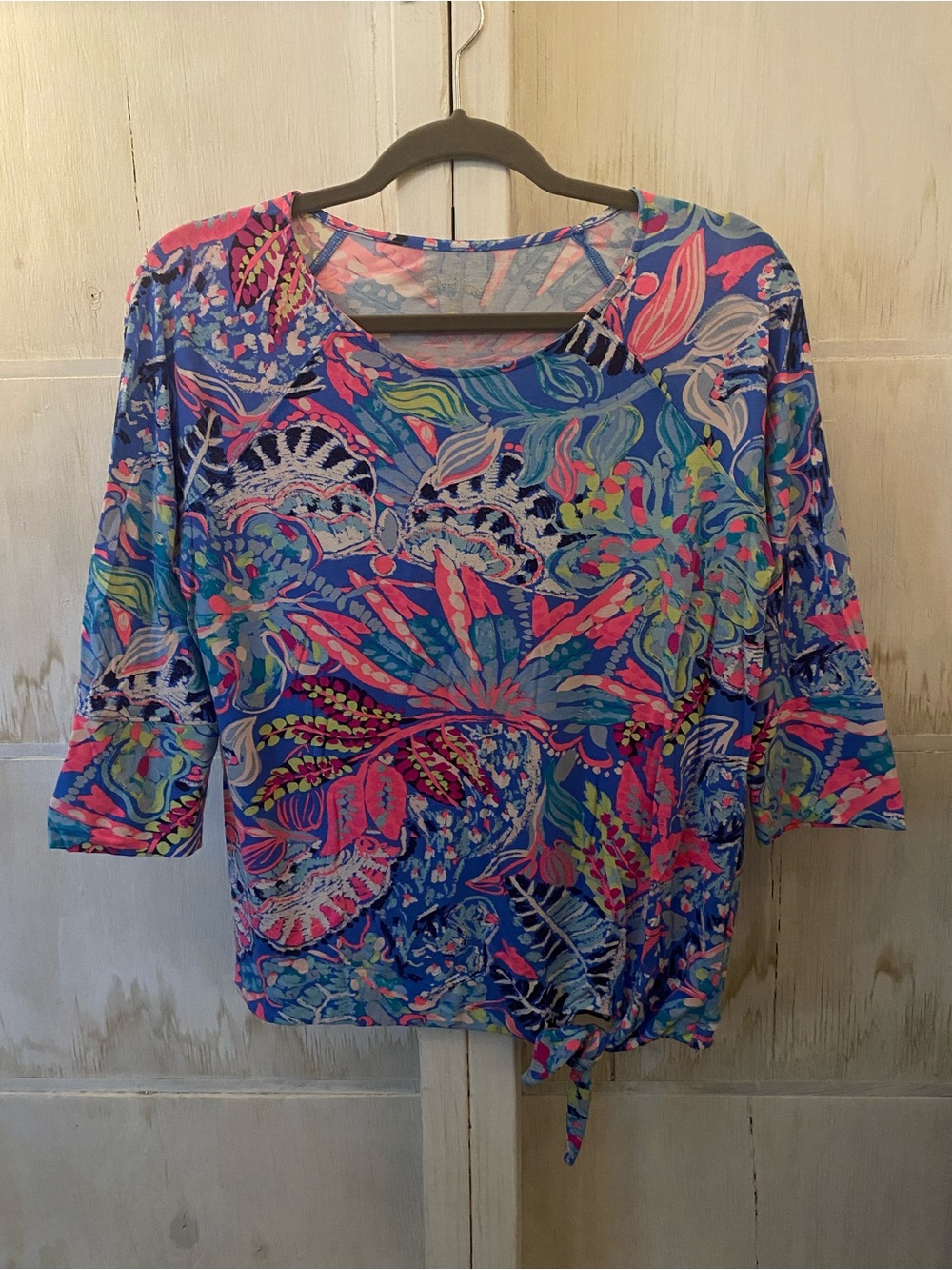 Lilly Pulitzer Blue Floral Tie-Front Swim Coverup Top